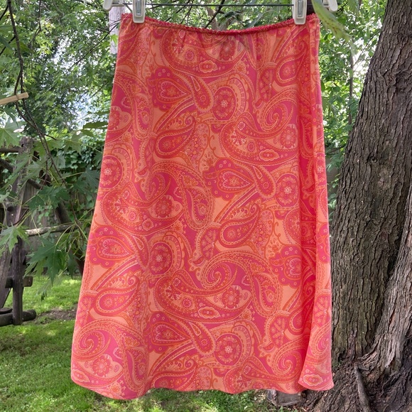 New York & Company Dresses & Skirts - Pink Orange Floral Paisley NY & CO Silk Skirt